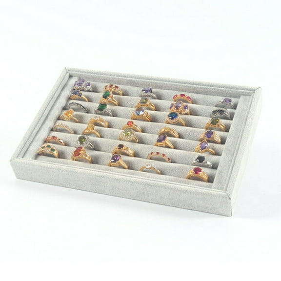 Teissuly Jewelry Rings Display Tray Velvet About 50 Slot Case Box Jewelry Storage Box