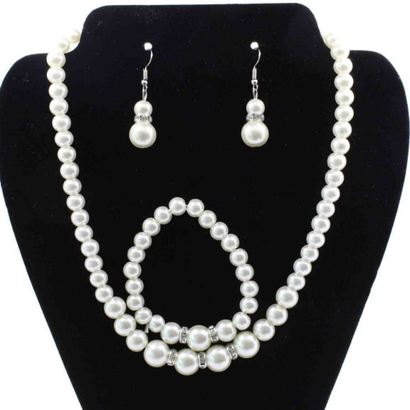Teissuly Ladies Diamond Pearl Necklace Bracelet Earring Set Pendant Necklace Accessories