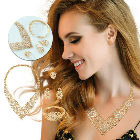 Teissuly Ladies Fashion Jewelry Set 5 Piece Accessories Gold Jewelry