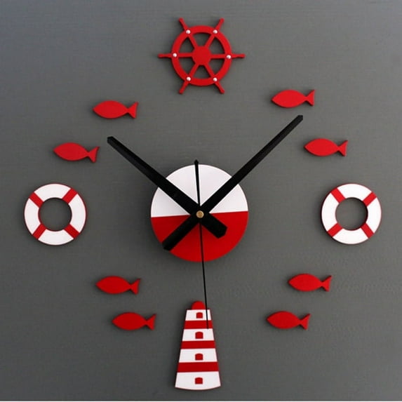 Teissuly Mediterranean DIY 3D Wall Clock Home Wall Stickers Decoration Art Clock Red