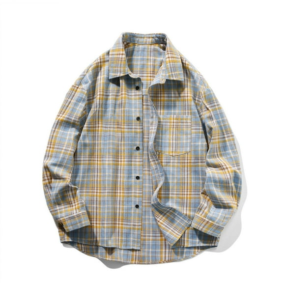 Teissuly Men Casual Fashion Plaid Turn-down Collar Button Long Sleeve Shirt Blouse