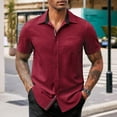thumbnail image 1 of Teissuly Men Casual Solid Color Button Short Sleeve Turndown Collar Blouse Shirt, 1 of 9
