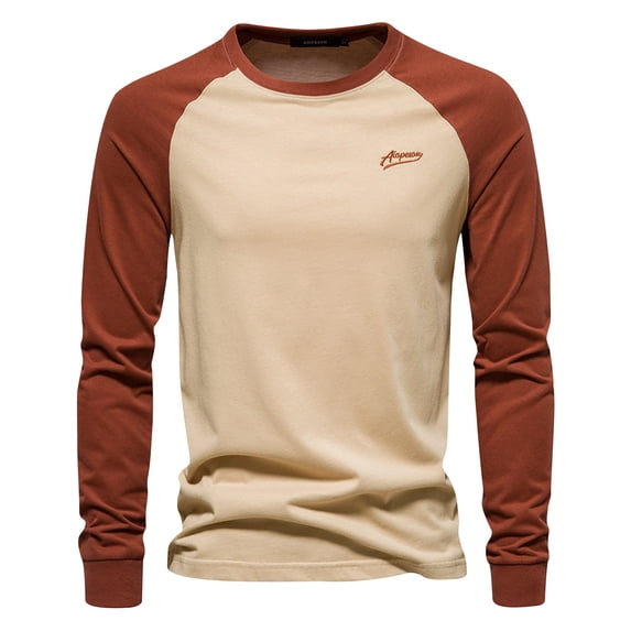 Teissuly Men Casual Solid Color Long Sleeve Round-Neck Blouses Shirts