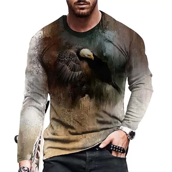 Teissuly Men Long Sleeve Printing Round Neck Pullover T Shirt Blouse