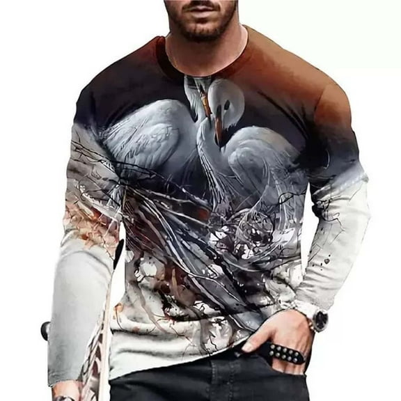 Teissuly Men Long Sleeve Printing Round Neck Pullover T Shirt Blouse