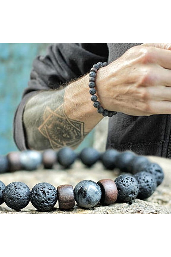 Men Women Natural Stone Volcanic Rocks Beads Yoga Bracelet Bangle