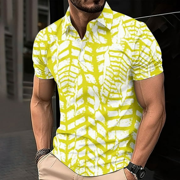 Teissuly Men's Casual Gradient Short Sleeved Lapel Button Up T-shirt Top