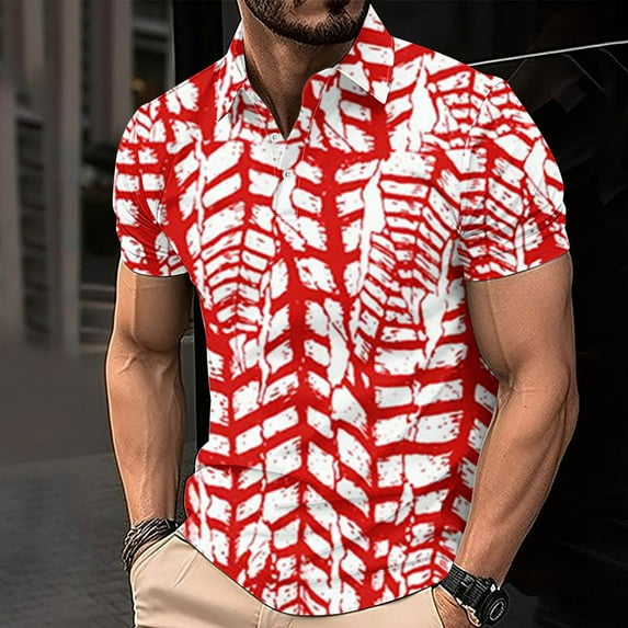 Teissuly Men's Casual Gradient Short Sleeved Lapel Button Up T-shirt Top