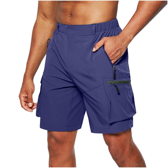 Teissuly Men's Casual Shorts Elastic Waist Zipper Solid Breathable Outdoor Daily Basic Pants With Pockets