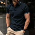 thumbnail image 1 of Teissuly Men's Casual T-shirt Solid Color Turndown Collar Short Sleeve Buttons Tops Blouse, 1 of 4
