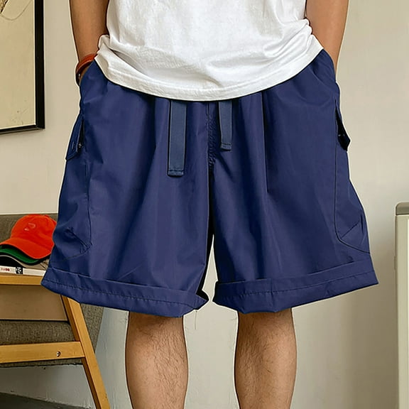 Teissuly Men's Cotton Shorts Drawstring Casual Pants Cropped Shorts