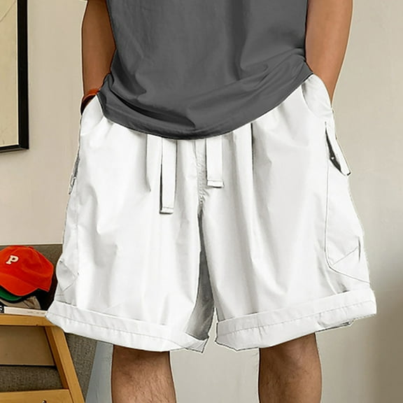 Teissuly Men's Cotton Shorts Drawstring Casual Pants Cropped Shorts