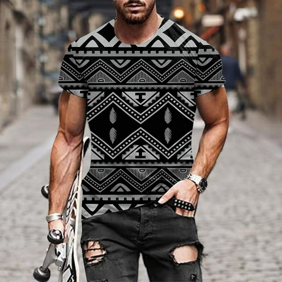 Teissuly Men's Fashion Summer Neckline T-shirt Printing Pattern Short Sleeve