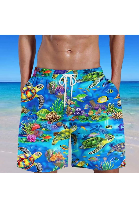 Men's Flame Printing Special Ocean Marine Organisms Print Beach Casual Trouser Shorts Pant