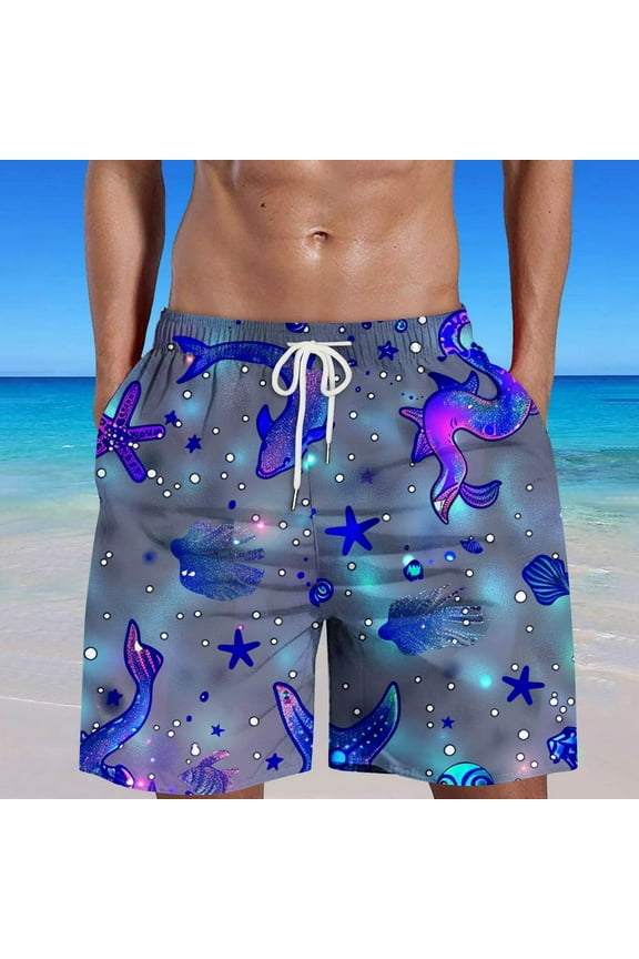 Men's Flame Printing Special Ocean Marine Organisms Print Beach Casual Trouser Shorts Pant