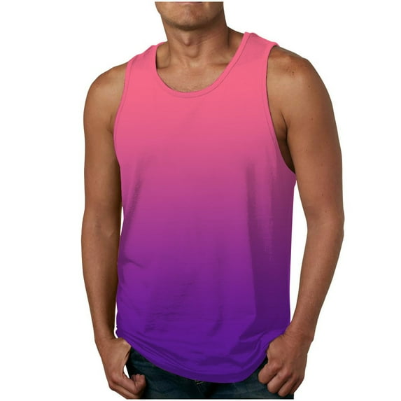 Teissuly Men's Gradient Color Printed Vests Casual Sleeveless Round Neck T-shirt Tank Tops