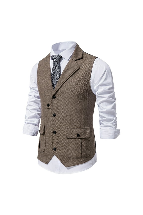 Men's Herringbone Tweed Suit Vest Vintage Lapel Vest Men's Coat