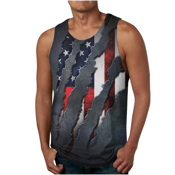 Teissuly Men's Independence Day Tank Top 3D Non Positioning Printed Top Casual Beach Sports Pullover Round Neck Sleeveless T-shirt Tank Top/shirt Blouses