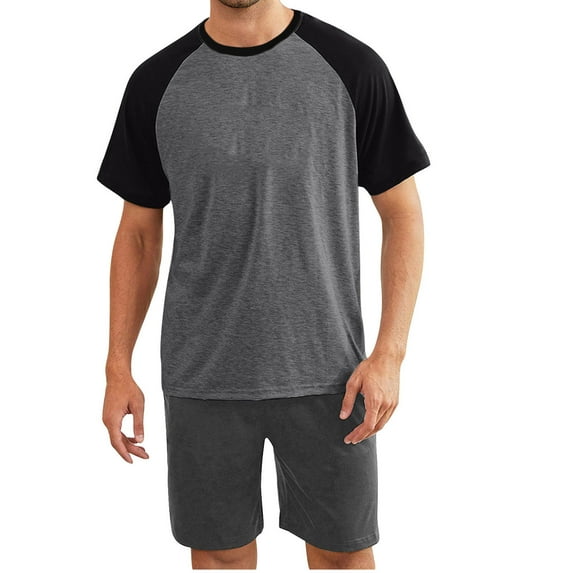 Teissuly Men's Pajama Set Sleepwear Lightweight Quick Dry Short Sleeve Shirts Shorts Soft Comfy Sleep Sets