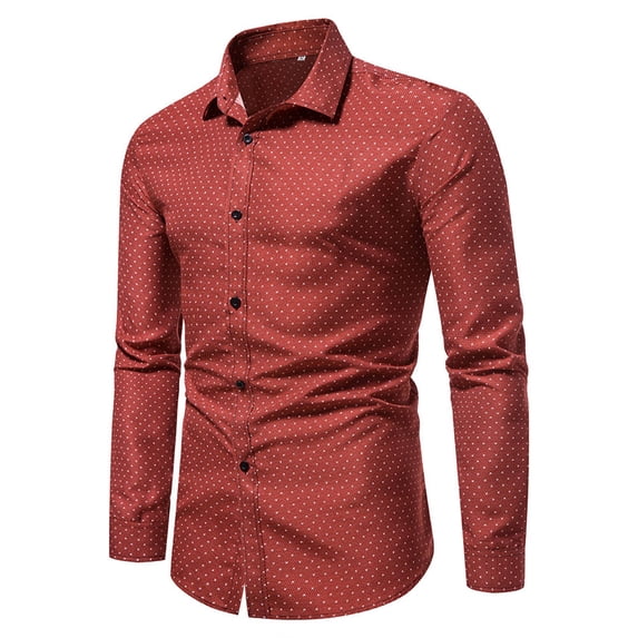 Teissuly Men's Printed No Iron Loose Button Lapel Long Sleeved Shirt