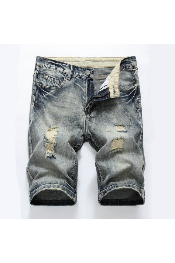Men's Ripped Trunks Stretchy Washed Jeans Trunks Cut-Off Classic Biker Jeans Trunks