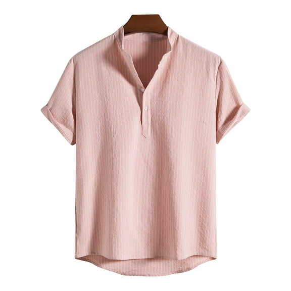 Teissuly Men's Shirt Stripe Stand Collar Casual Loose Large Short Sleeve Printed Shirt Top Blouse