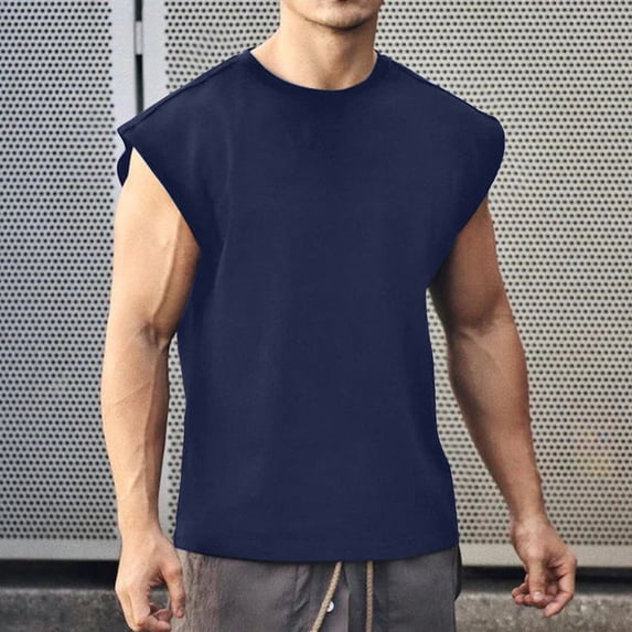 Teissuly Men's Summer Fashion Expanded Shoulder Casual Sports Casual Sleeveless T-Shirt Vest