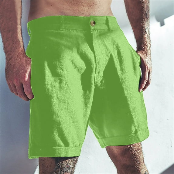 Teissuly Men's Summer Pocket Cotton Hemp Beach Breathable Sports Shorts Pants