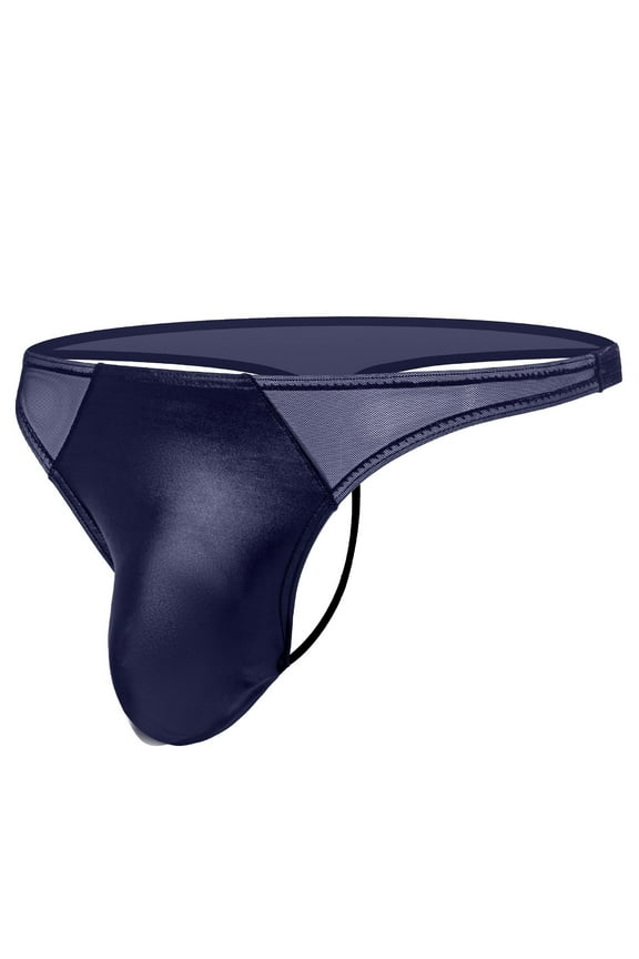 Men's Underwear Sexy Lacquer Leather Thong Transparent Mesh T-shaped Pants