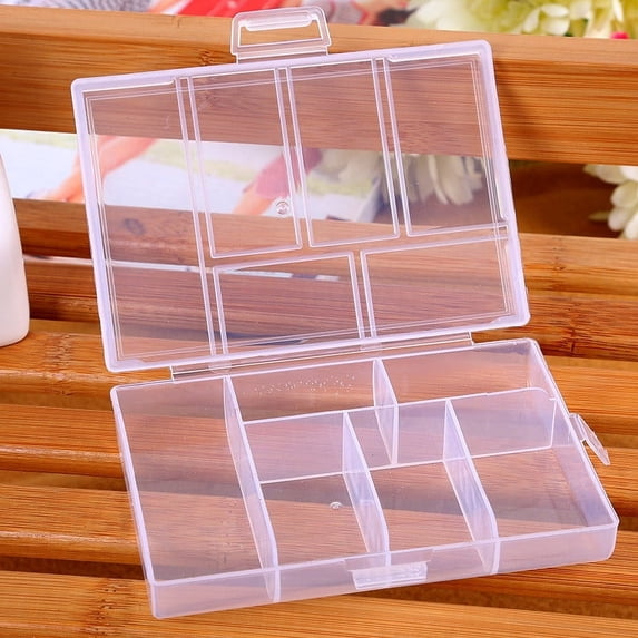 Teissuly Mini 6 Grids 1-PACK Plastic Organizer Box Storage Container for Small Jewelry Fishing Tackles Earring Nail Rhinestones Beads Art DIY Crafts Organizer Clear