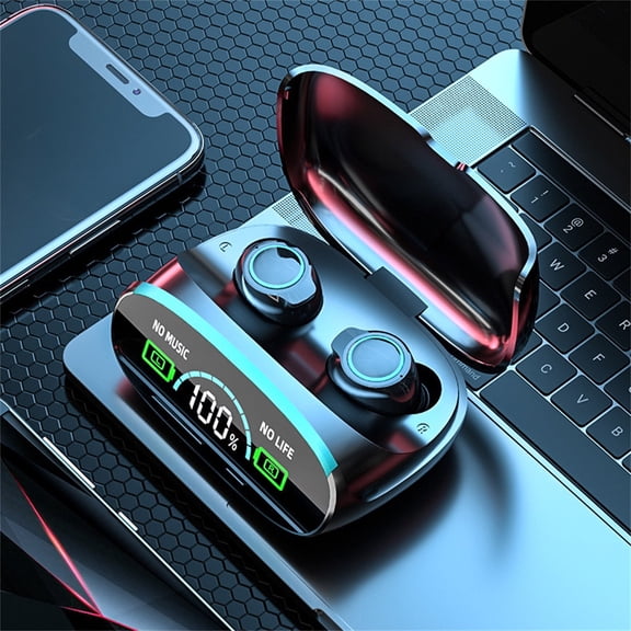 Teissuly Mirror Headphones LED Breathing Lamp Aperture Color Digital Display Screen -Control Wireless Bluetooth 5.2 Earbuds IPX7