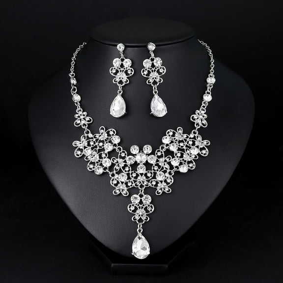 Teissuly Necklace Earrings Alloy Rhinestone Jewelry Set Wedding Party Accessories