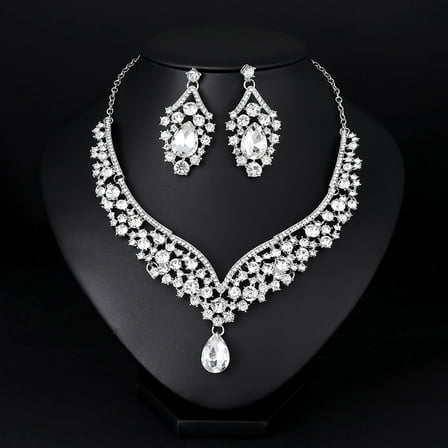 Teissuly Necklace Earrings Alloy Rhinestone Jewelry Set Wedding Party Accessories