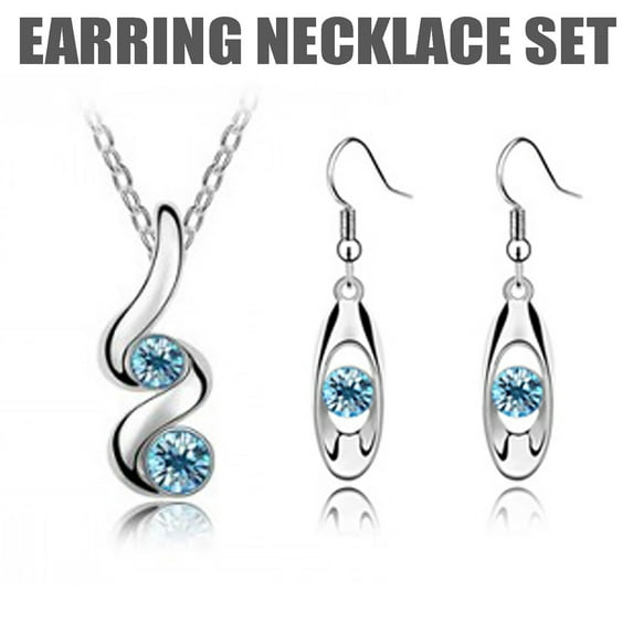 Teissuly Occident Crystal Jewelry Set Diamond Pendant Alloy Earrings Necklace Set