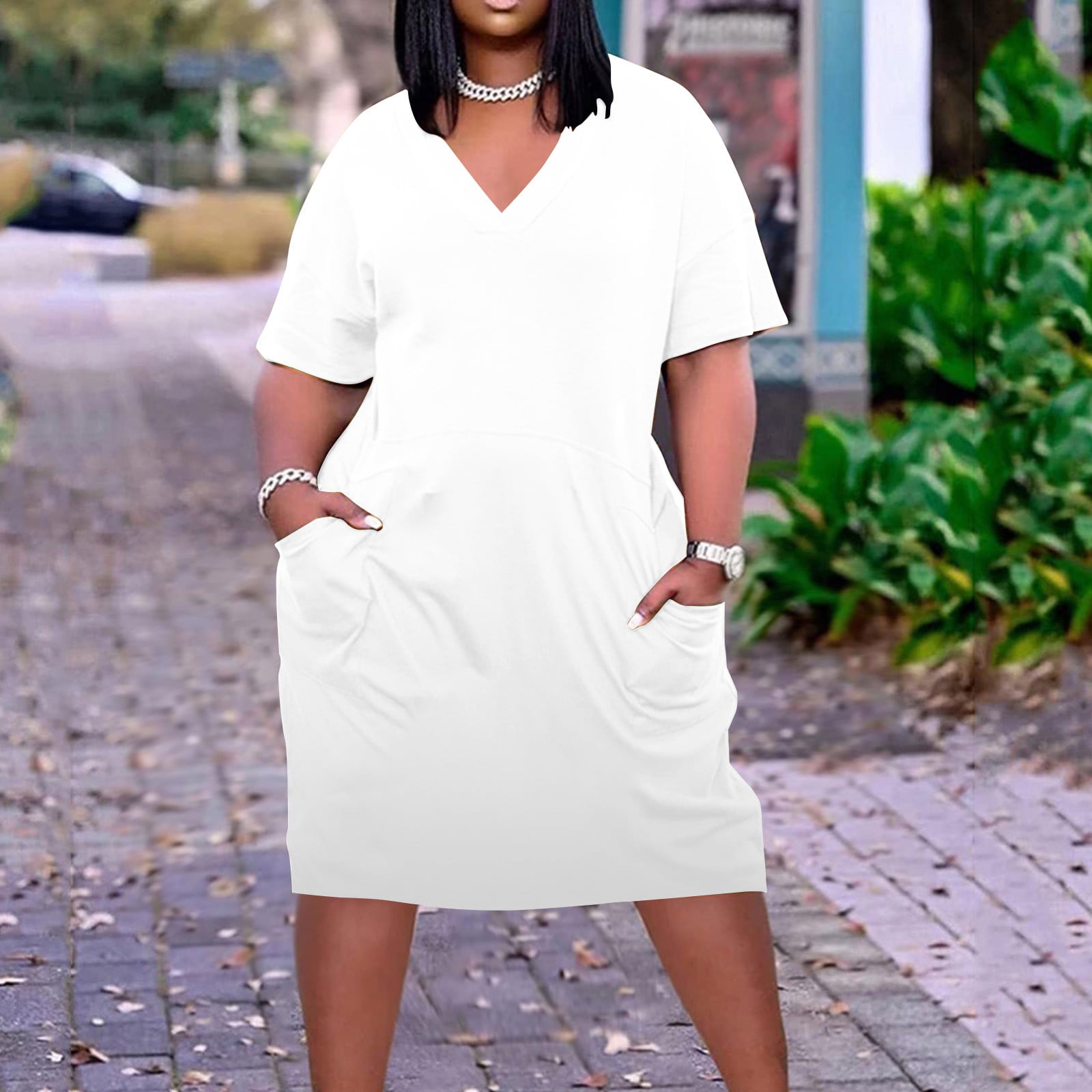 Teissuly Plus Size Dress For Women V Neck Summer Casual Sundresses ...
