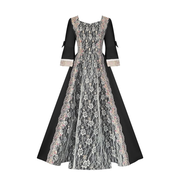 Teissuly Plus Size Women‘s Retro Evening Performance Costume COS Costume Ball Dress Flare Muslim Long Sleeve Solid Round Neck Long Dresses