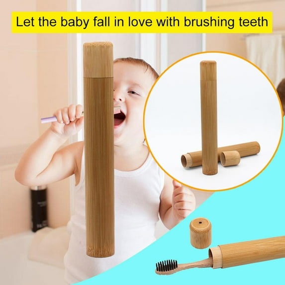 Teissuly Portable Natural Bamboo Toothbrush Case Tube for Travel Eco Friendly Hand Made (Brown)