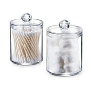 Teissuly Qtip Holder Dispenser for Cotton Ball, Cotton Swab, Cotton Round Pads, Floss - 10 oz Clear Plastic Apothecary Jar Set for Bathroom Canister Storage Organization, Vanity Makeup Organizer