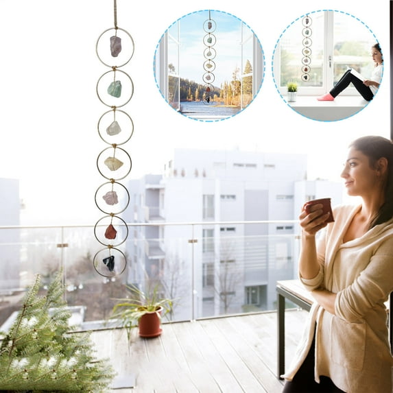 Teissuly Raw Crystal 7 Chakra Gemstone Wall Decor, Large Crystal Gemstone Decor, Wall Hanger Meditation Hanging Ornament, Handmade Pendant for Birthday Gift Window Wedding Souvenir