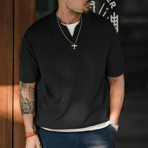 Teissuly Retro V-neck T-shirt For Men Loose Fitting Short Sleeved Solid Color Casual V-neck Men's Short Sleeved V-neck Top/shirt