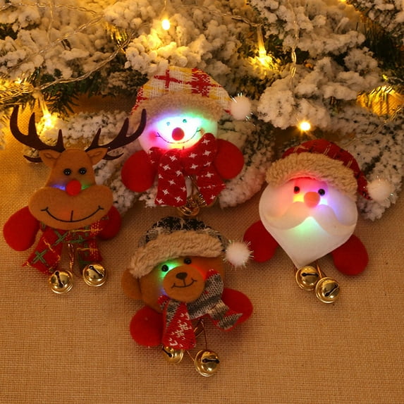 Teissuly Santa Snowman Christmas Glowing Brooch Decoration 4PC