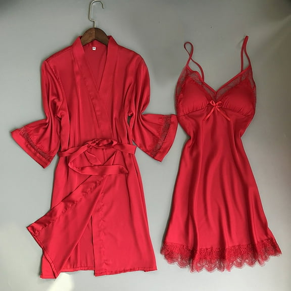 Teissuly Satin Silk Pajamas Cardigan Nightdress Bathrobe Ladies Robes Underwear Sleepwear