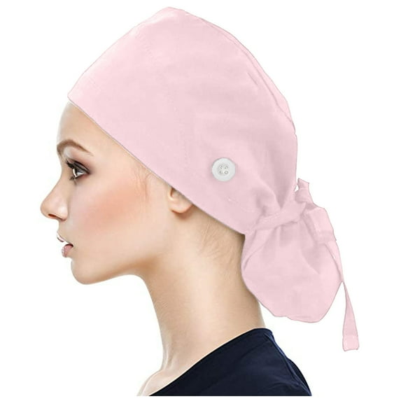Teissuly Scrub Cap With Buttons Bouffant Hat With Sweatband for Womens and Mens