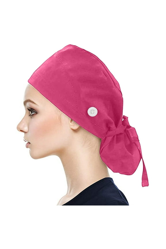Scrub Cap With Buttons Bouffant Hat With Sweatband for Womens and Mens