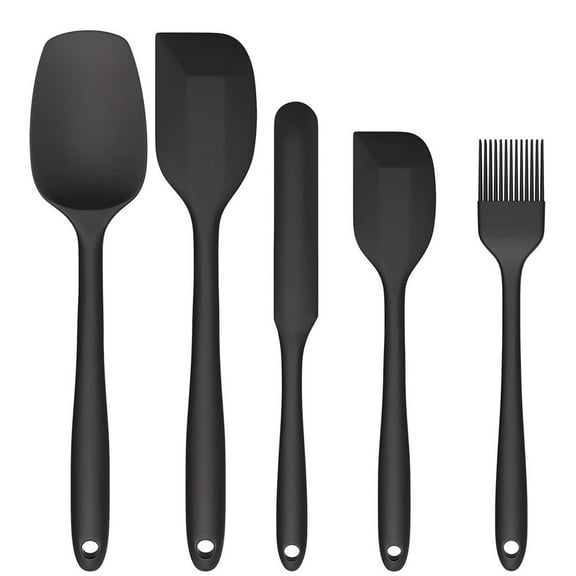 Teissuly Silicone Spatula Set of 5 Heat Resistant Food Scraper for Baking Cooking Mixing Scraping Nonstick Cookware Kitchen Utensils (Black )