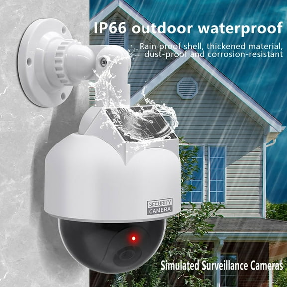 Teissuly Solar Powered Fake Security Camera,Dummy Fake Security Dome Camera Simulated Surveillance Cameras for Home & Business Outdoor/Indoor with Flashing Red LED(DOW-SOL),White