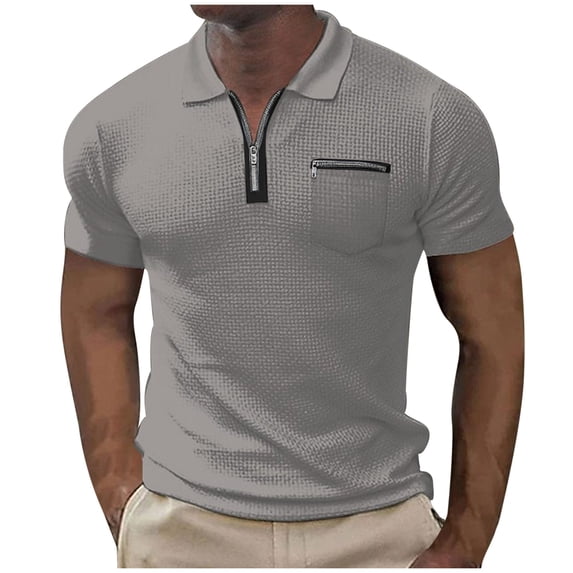 Teissuly Solid Color Zippered Pocket Men's Sportswear Short Sleeved Lapel Top/shirt