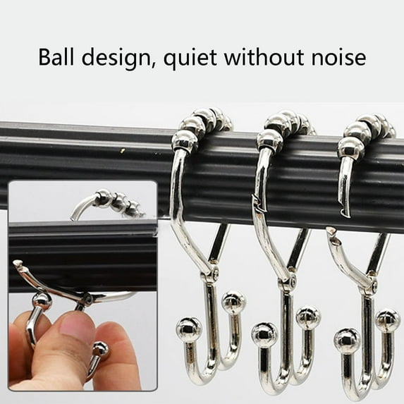 Teissuly Stainless Steel Double Hook Mute Hanging Five Bead Sliding Non Clamping Rod Curtain Hook Detachable Mountain Shaped Shower Curtain