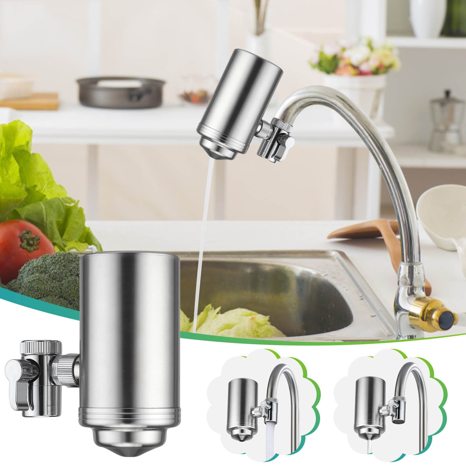 Teissuly Stainless Steel Water Purifier Household Tap Water Filter Home Kitchen Faucet