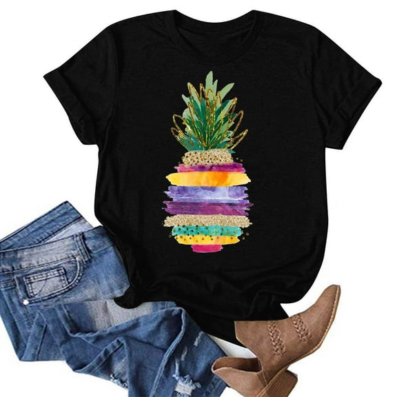 Teissuly Summer Beach Printed T-shirt With Round Neck And Short Sleeved Top